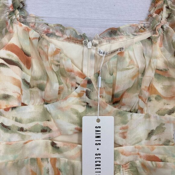 New Saints + Secrets Ruffle Ruched Detail Milk Maid Mini Dress Medium Feminine - Picture 13 of 13